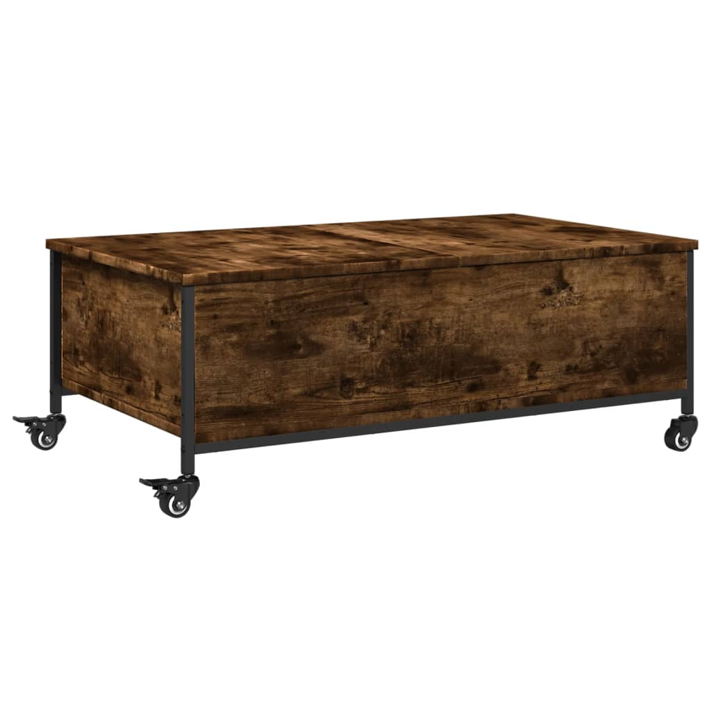 füstös tölgyszínű szerelt fa dohányzóasztal kerékkel 91x55x34cm (842298)
