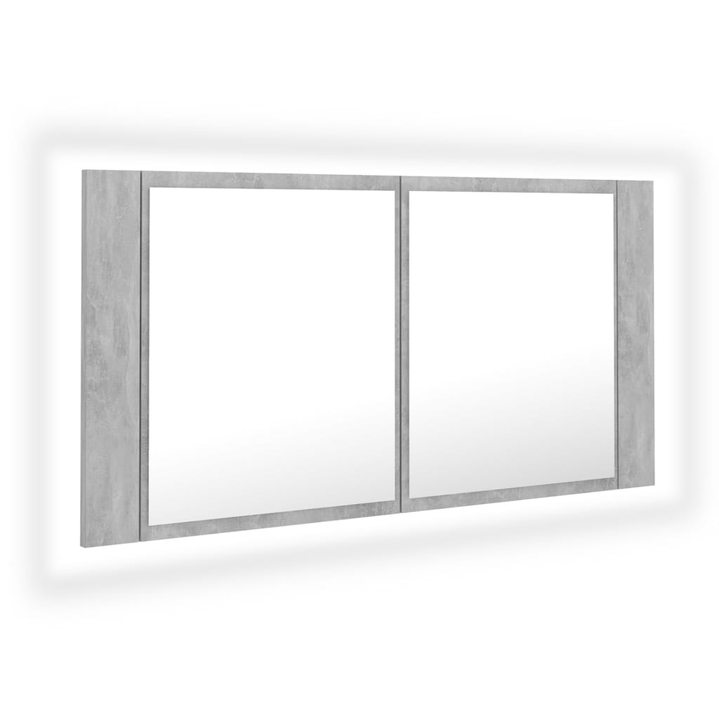 betonszürke akril LED-es tükrös fürdőszobaszekrény 90x12x45 cm (804976)