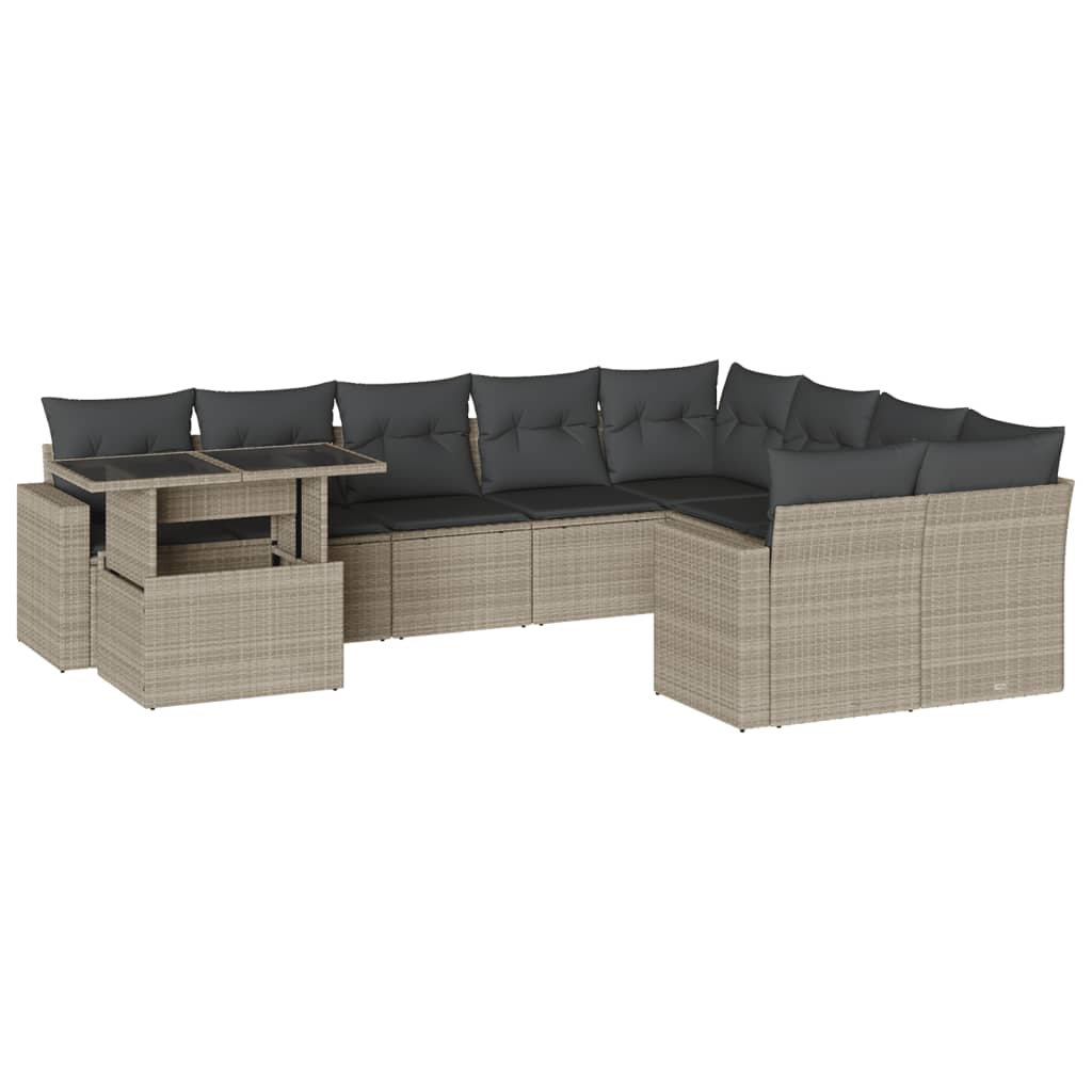 10 részes világosszürke polyrattan kerti ülőgarnitúra párnákkal (3267512)