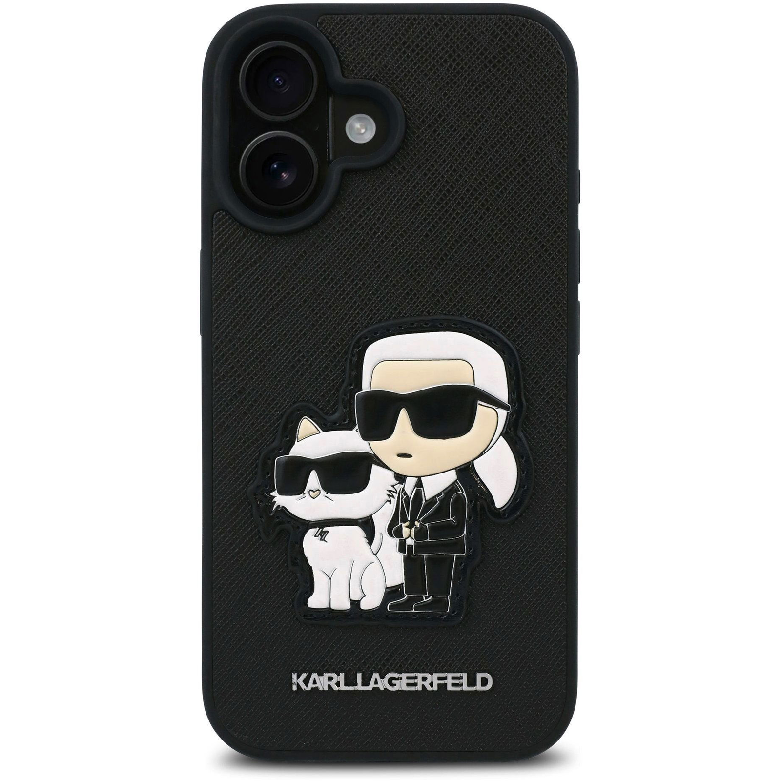 Karl Lagerfeld PU Saffiano Karl and Choupette iPhone 16 fekete tok (KLHCP16SSANKCPK)