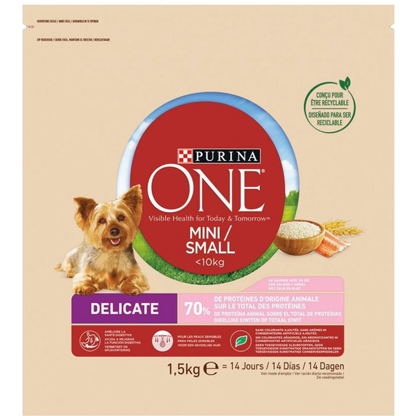 Dry dog ​​food ONE Mini Sensitive, with salmon and rice, 1.5 kg
