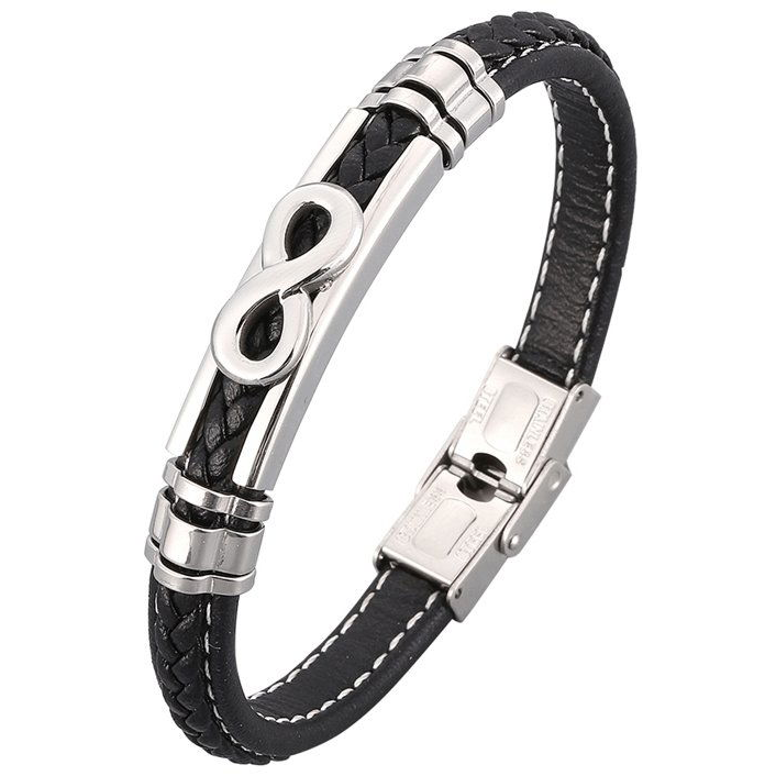 Predator Q1 elegáns bőr karkötő 25 cm, fekete (20811)