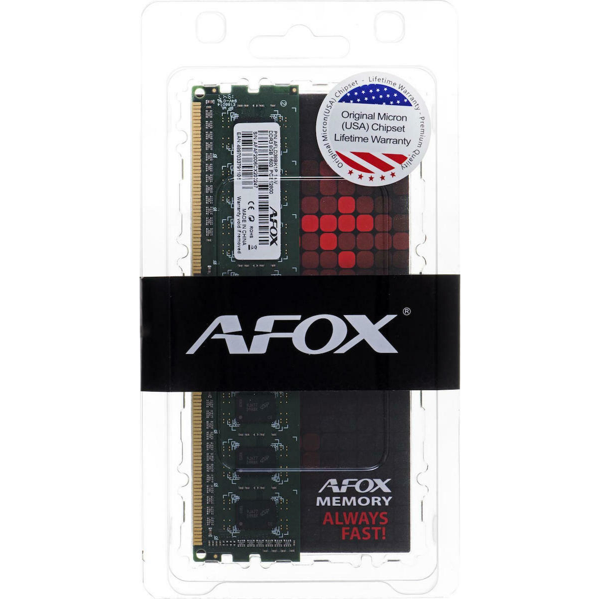 AFOX 8GB DDR3 1600MHz RAM memória modul (AFLD38BK1L)