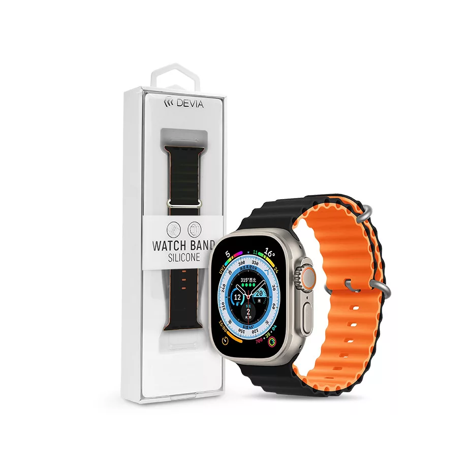 Apple Watch szilikon sport szíj - Deluxe Series Sport6 Silicone Two-tone Watch Band - 38/40/41 mm - black/orange (ST381591)