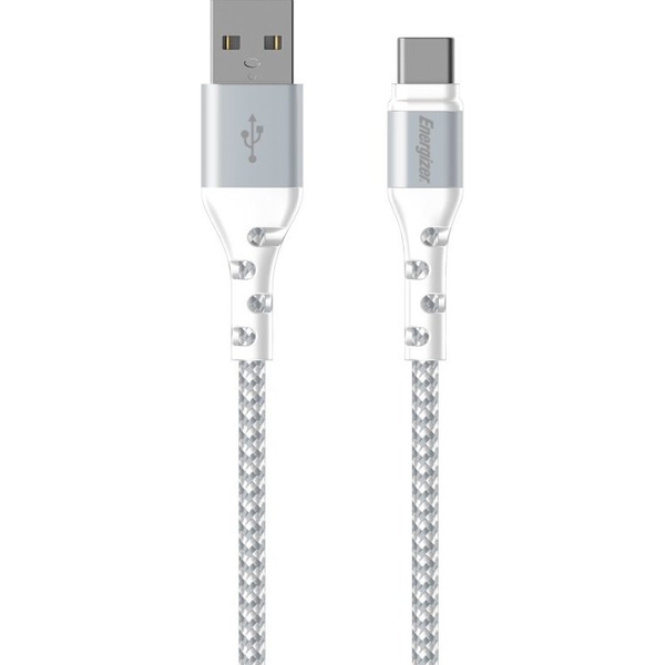 Energizer töltőkábel USB-C 2M fehér textil borítás