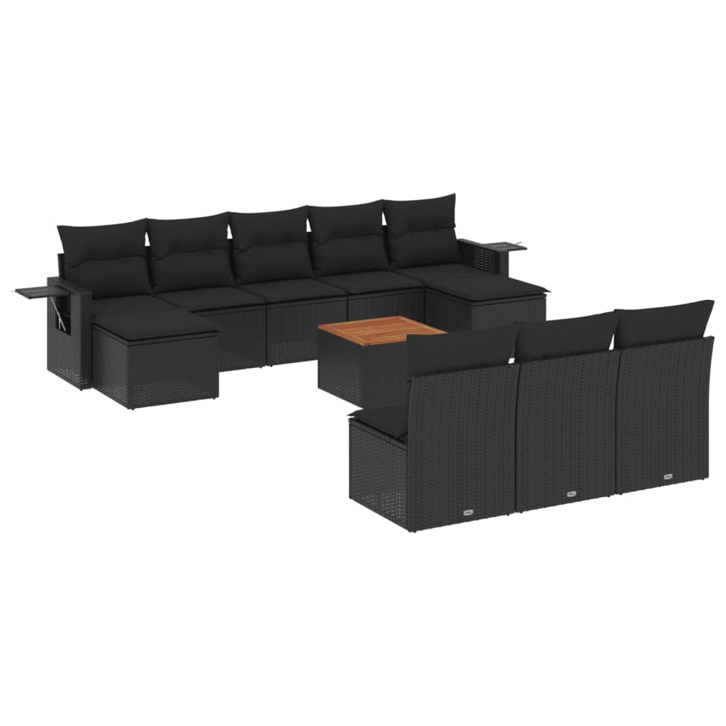 11 részes fekete polyrattan kerti ülőgarnitúra párnákkal (3224767)
