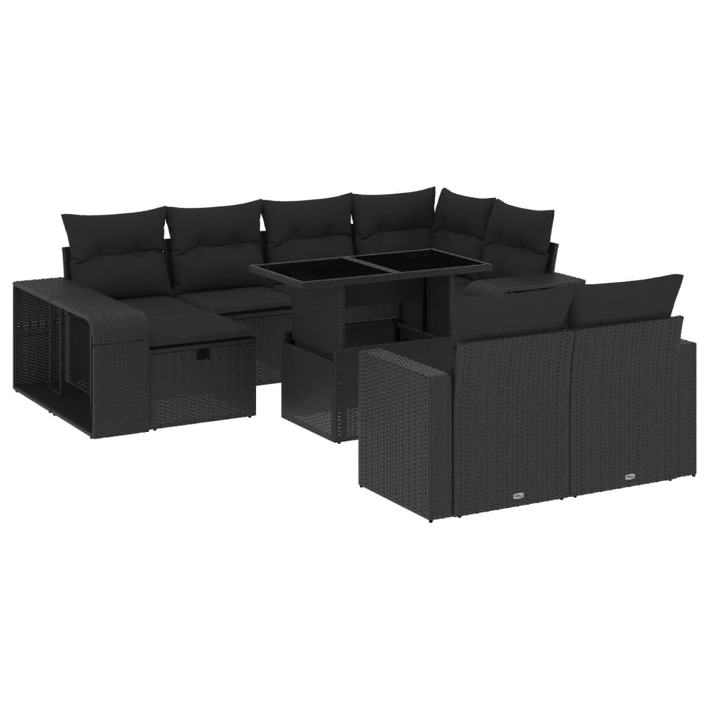 11 részes fekete polyrattan kerti ülőgarnitúra párnákkal (3276501)