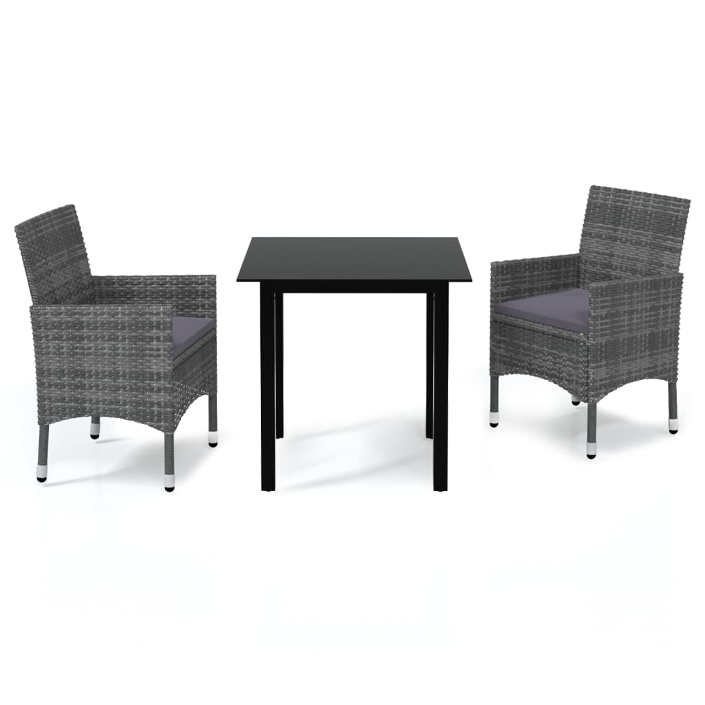 3 részes szürke polyrattan kerti étkezőgarnitúra párnákkal (3094979)