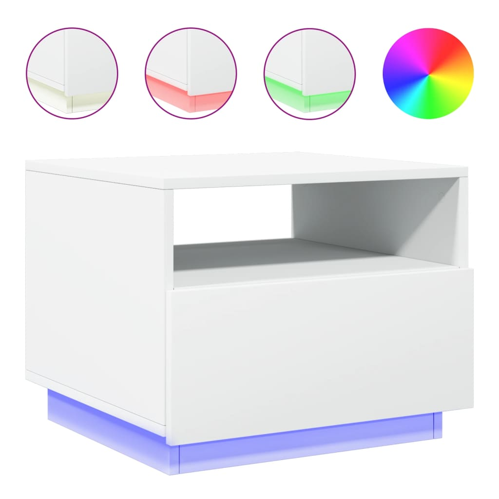 fehér dohányzóasztal LED-lámpákkal 50 x 49 x 40 cm (839826)