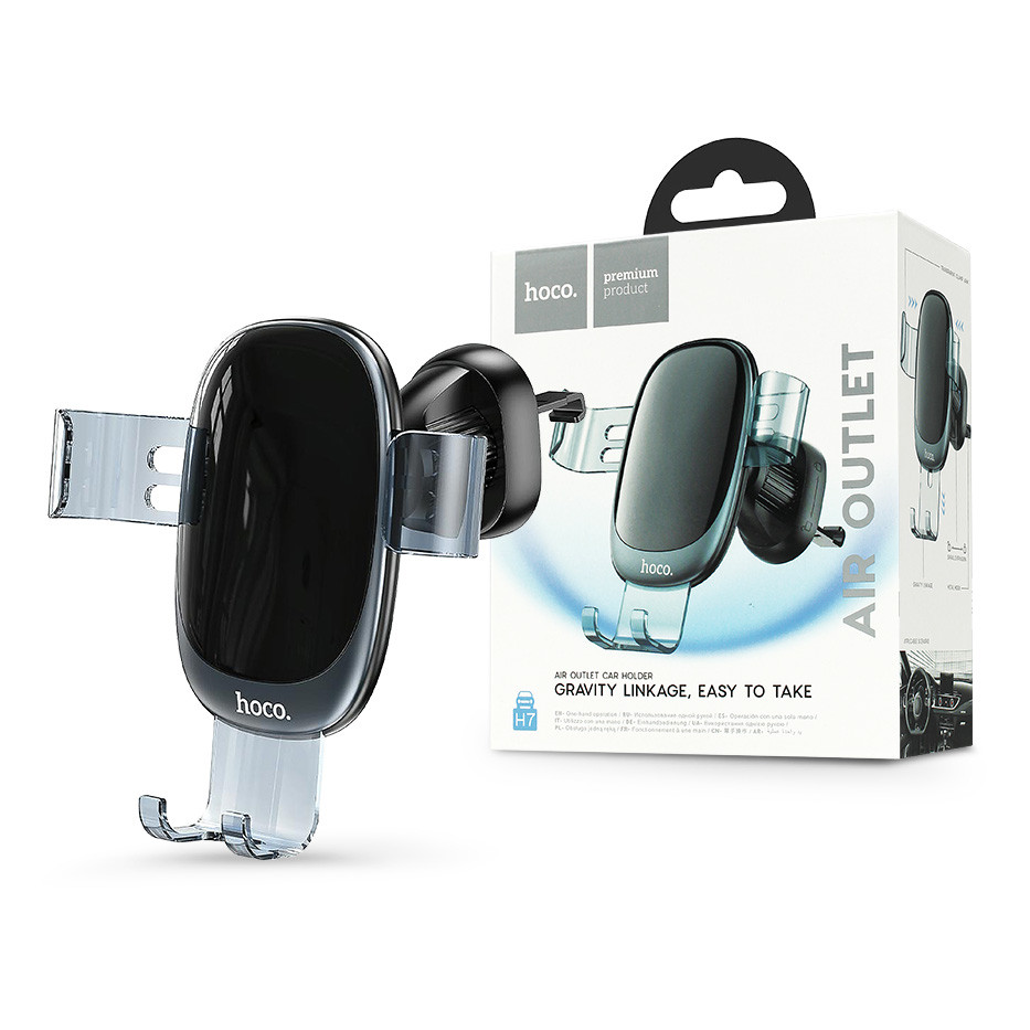 HOCO univerzális szellőzőrácsba illeszthető autós tartó 4,7-7'' méretű készülékekhez - HOCO H7 Gravity Air Vent Car Holder - fekete (HC791443)