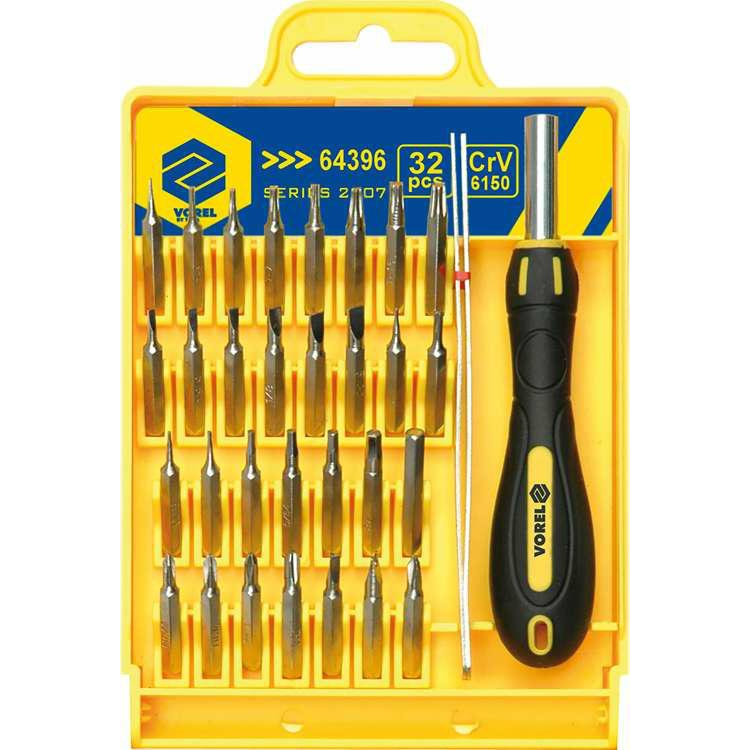 Csavarhúzó cserélhető végekkel cr-v kpl. 32 db (64396)