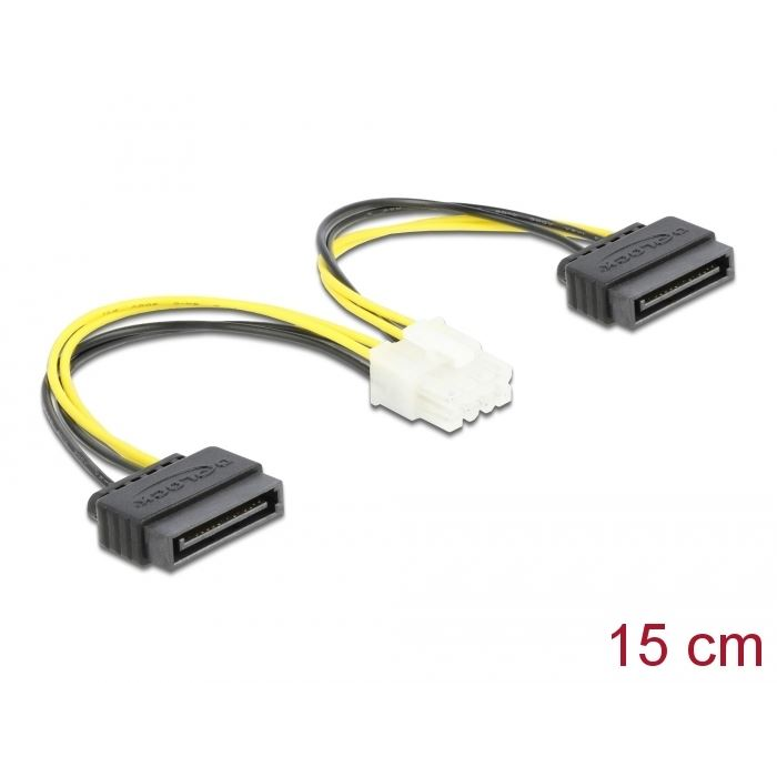 Delock Tápkábel 2 x 15 tűs SATA apa - 8 tűs EPS apa 15 cm (83020) (DE83020)
