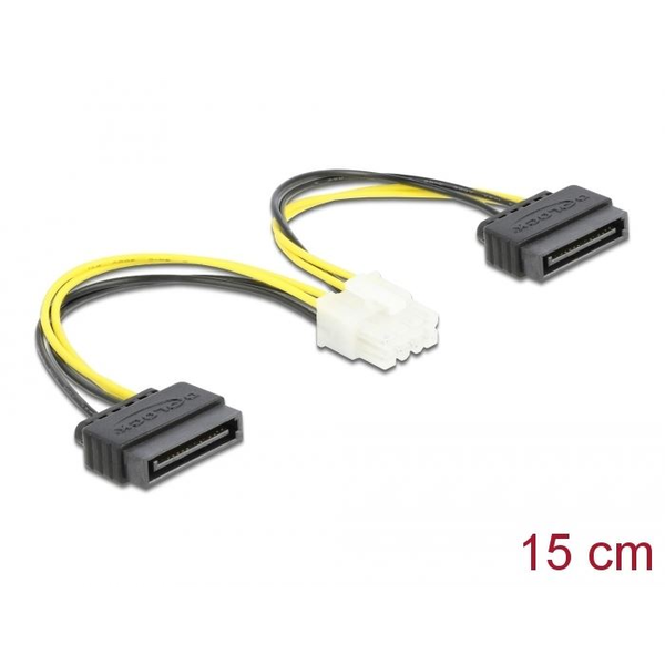 Delock Tápkábel 2 x 15 tűs SATA apa - 8 tűs EPS apa 15 cm (83020) (DE83020)