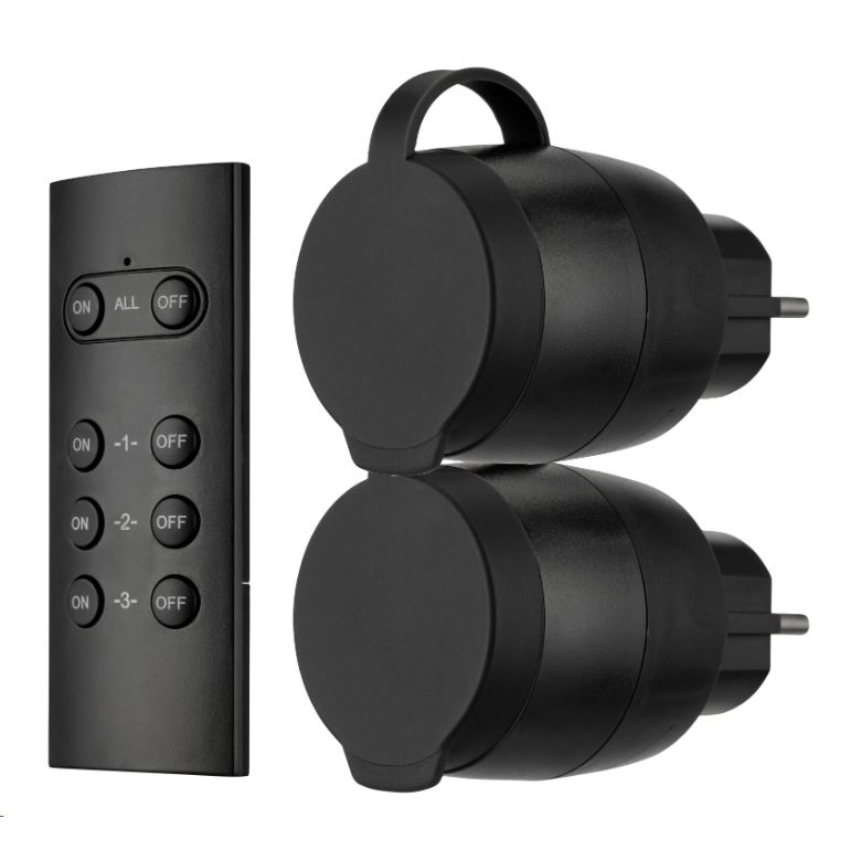 REV távvezérelhető kültéri dugalj szett fekete (0085600503) (rev0085600503)