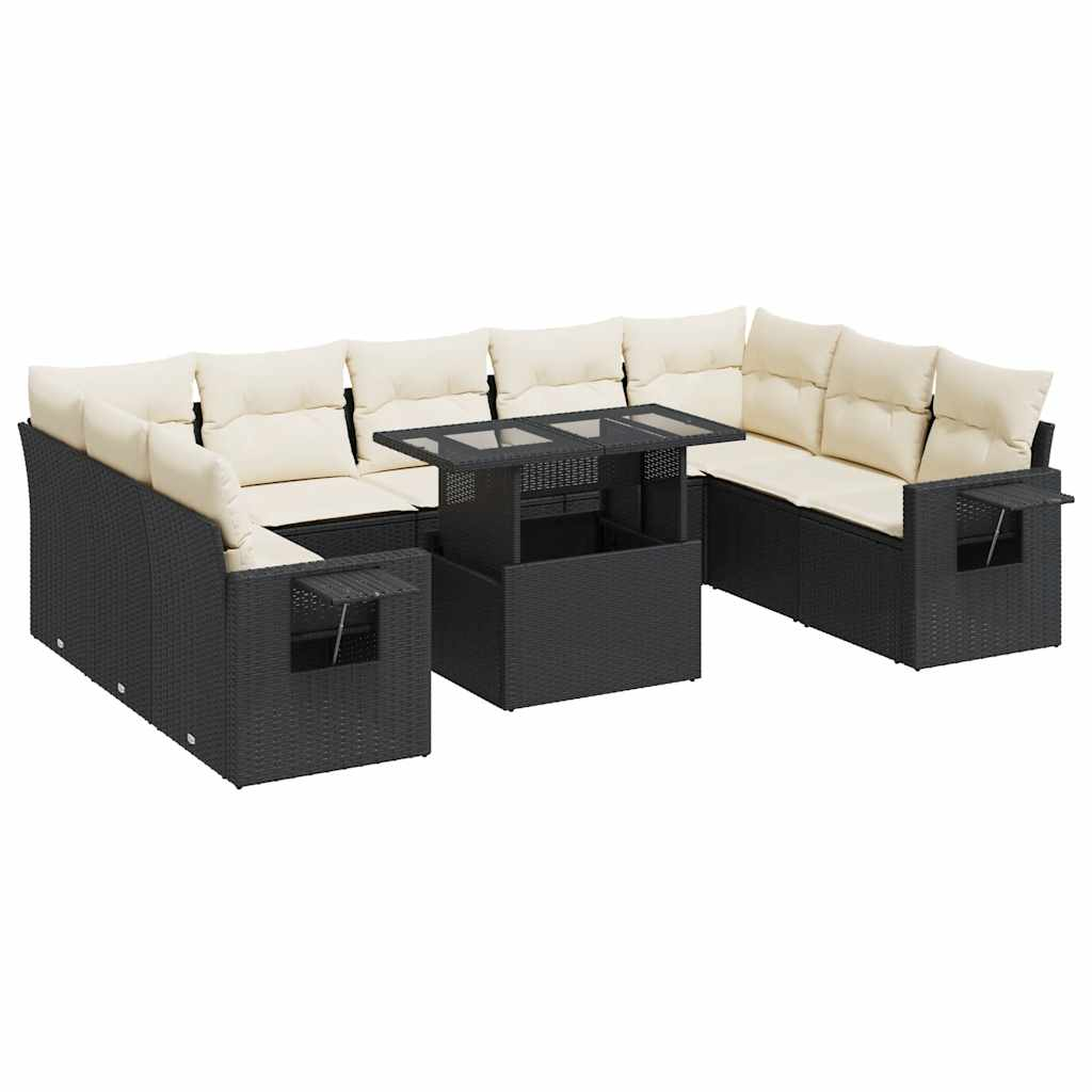 10 részes fekete polyrattan kerti ülőgarnitúra párnákkal (3326537)