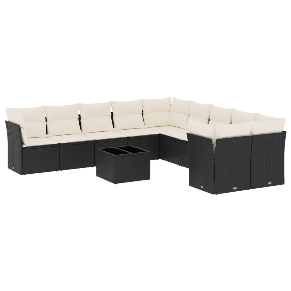 11 részes fekete polyrattan kerti ülőgarnitúra párnákkal (3250085)