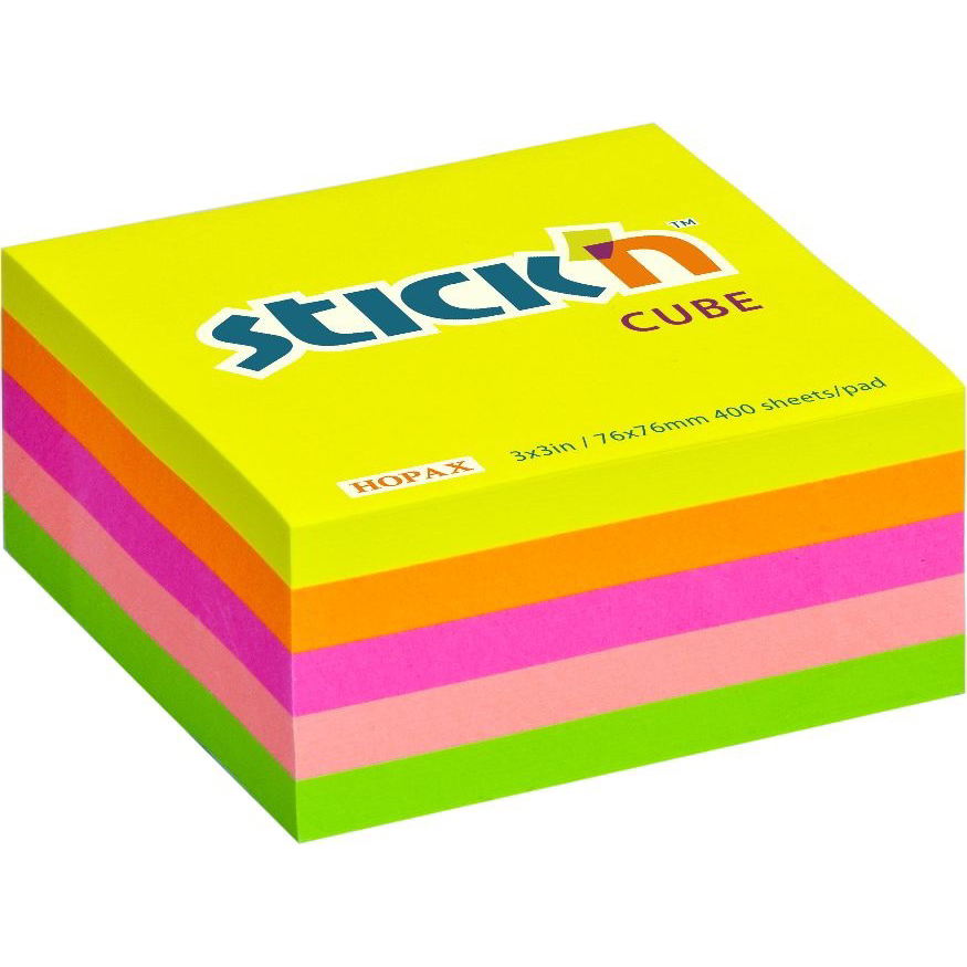 Stick'N 76x76mm öntapadó jegyzettömb - Neon szivárvány (400 lap / tömb) (21012)