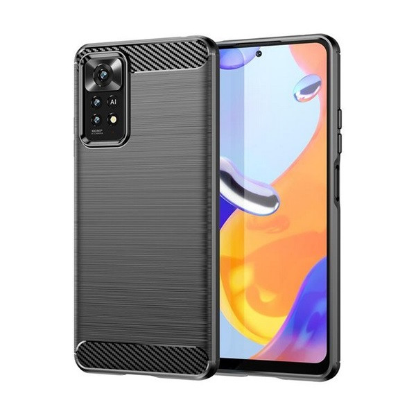 Realme 11 Pro / 11 Pro Plus, Szilikon tok, közepesen ütésálló, szálcsiszolt, karbon minta, fekete (9490713936399)