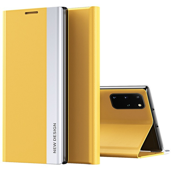 Samsung Galaxy A11 / M11 SM-A115F / M115F, Калъф със странично отваряне, стойка, Wooze Silver Line, жълт (104791)