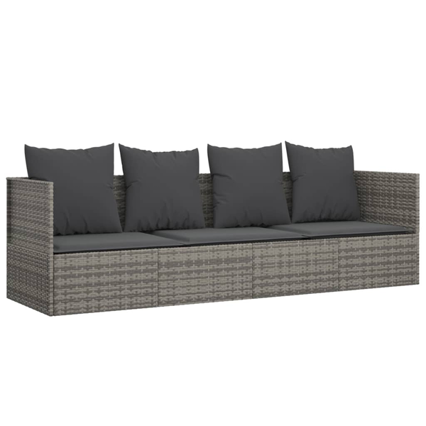 szürke polyrattan kültéri társalgókanapé párnákkal