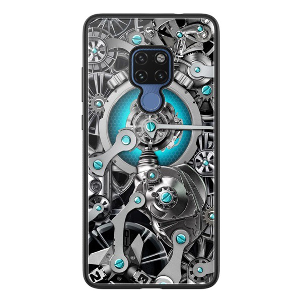 NILLKIN SPACETIME telefonvédő szilikon keret (BUMPER, közepesen ütésálló, edzett üveg hátlap, fogaskerék minta) FEKETE [Huawei Mate 20]