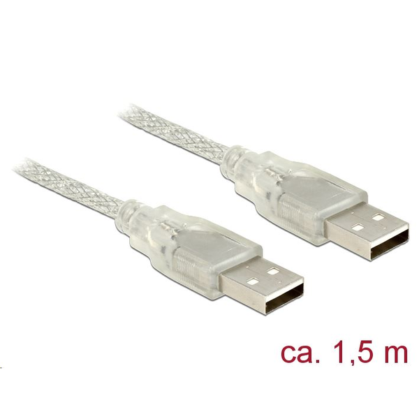 Delock USB 2.0-s kábel A-típusú csatlakozó > USB 2.0-s, A-típusú csatlakozó 1,5 m áttetsző (83888) (83888)