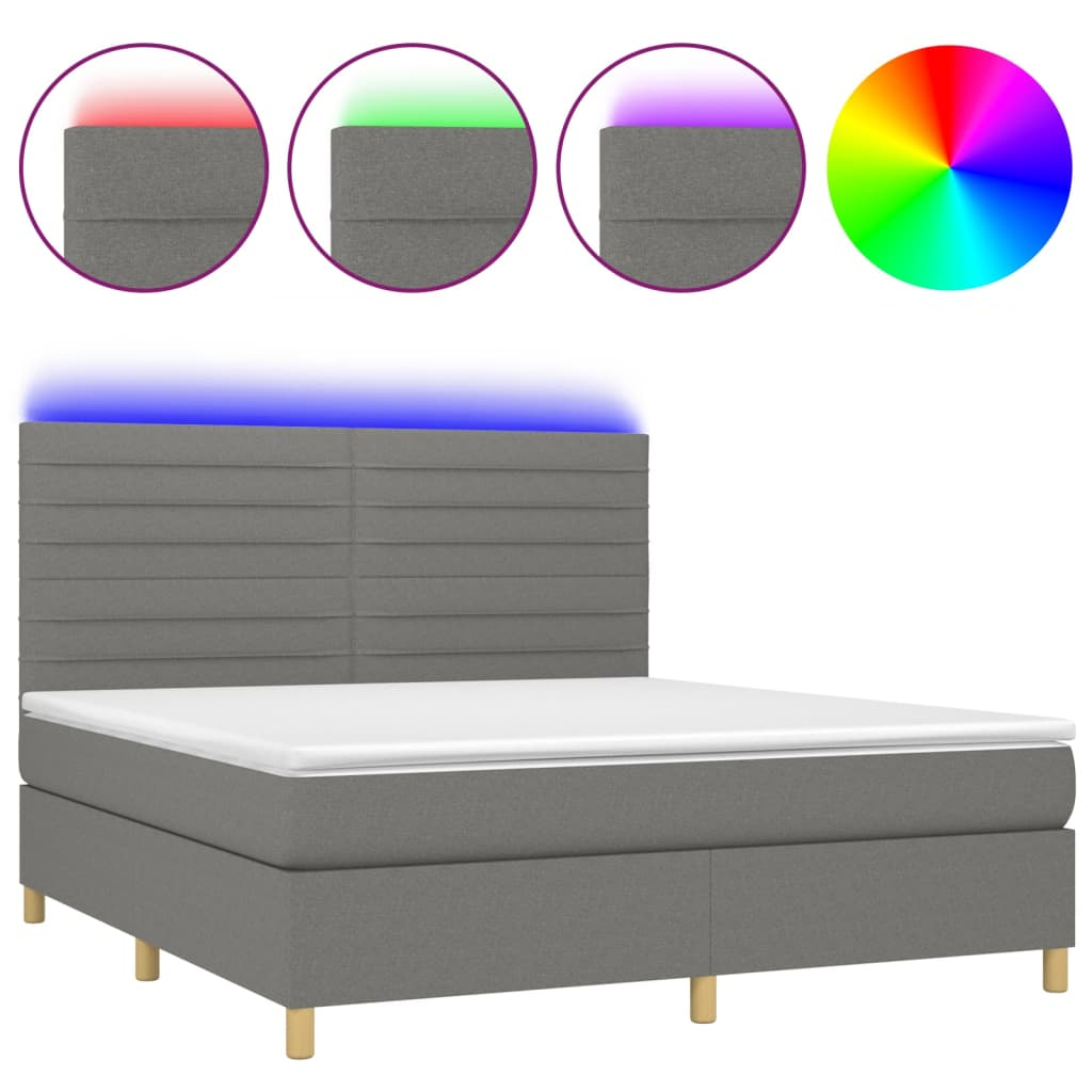 sötétszürke szövet rugós és LED-es ágy matraccal 180 x 200 cm (3135534)