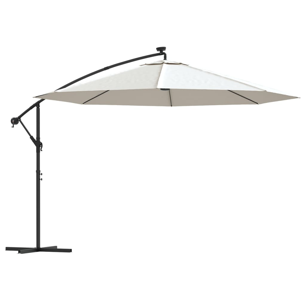 homokszínű konzolos napernyő LED-fényekkel és fémrúddal 350 cm (44523)