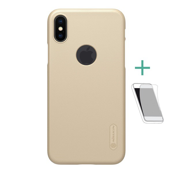 NILLKIN SUPER FROSTED műanyag telefonvédő (gumírozott, érdes felület, logo kivágás + képernyővédő fólia) ARANY [Apple iPhone XS 5.8]