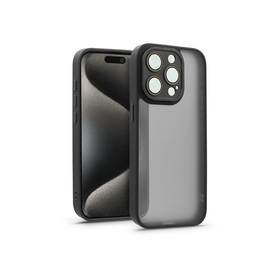 Apple iPhone 15 Pro Max hátlap kameravédő peremmel, lencsevédő üveggel - Variete- fekete (HF241079)