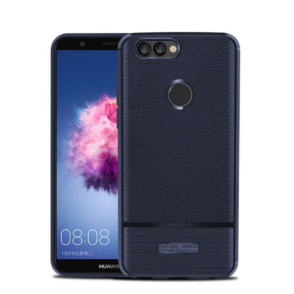 Гръб защитен калъф за телефон гума / силикон (ефект на кожа, четка) Тъмно син [Huawei P Smart (Enjoy 7S)]