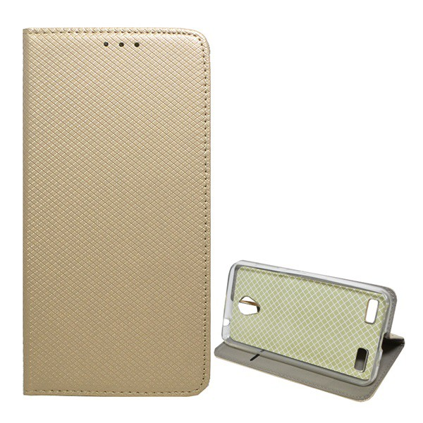 Tok álló, bőr hatású (FLIP, oldalra nyíló, asztali tartó funkció, rombusz minta) ARANY [ZTE Blade A520] (5996457713318)