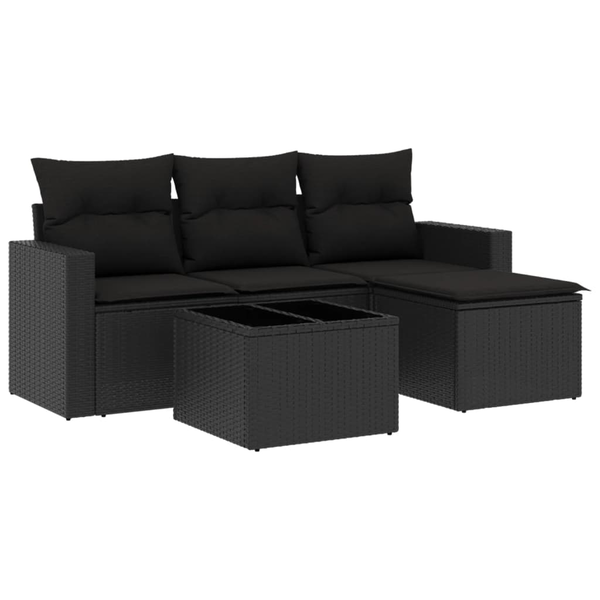 Set mobilier de grădină cu perne, 5 piese, negru, poliratan