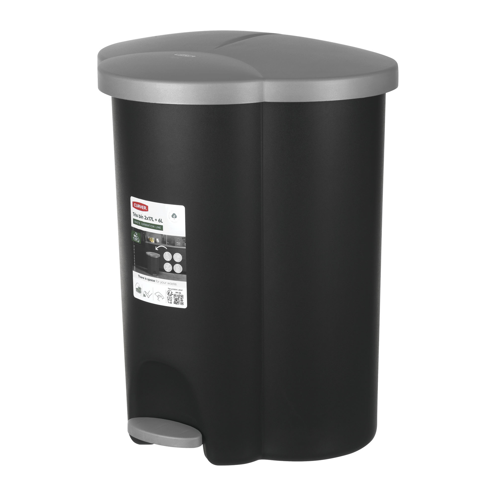 Curver Trio 17 literes pedálos szelektív hulladékgyűjtő szemetes - Fekete/Ezüst (254540)