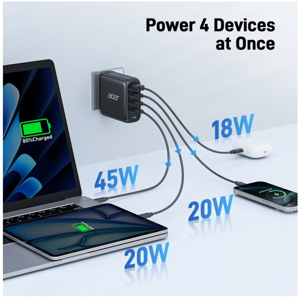 ACER 100W PD GaN töltő USB-C USB-A EU fekete ZL.ADTCC.00L