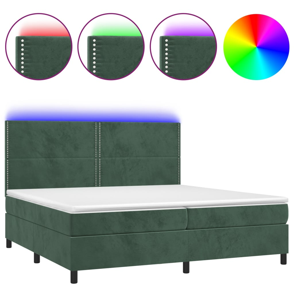 sötétzöld bársony rugós és LED-es ágy matraccal 200x200 cm (3136086)