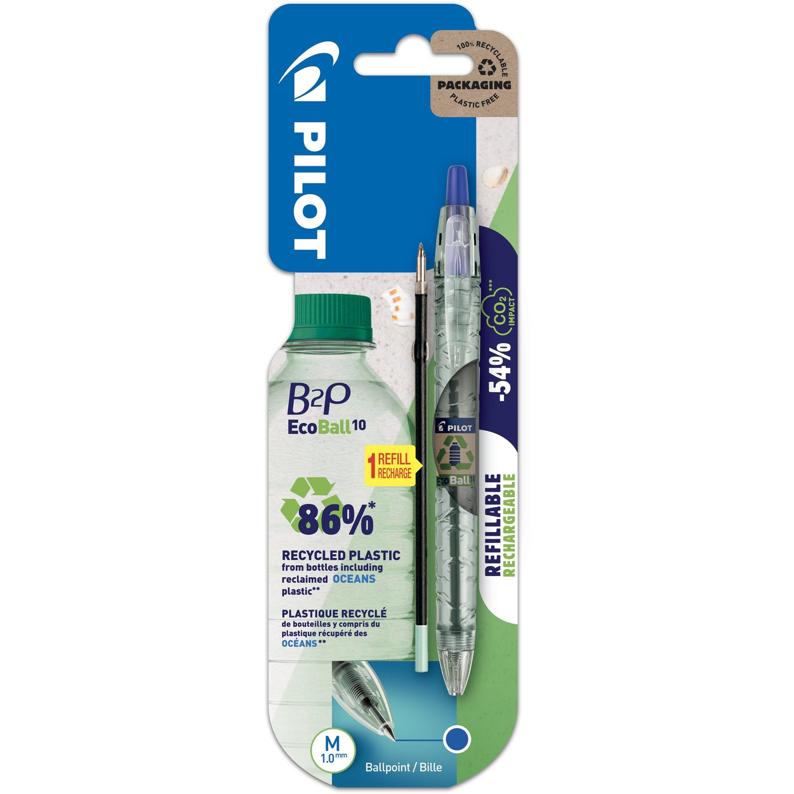 PILOT B2P EcoBall Ocean Plastic, M, kék + kék utántöltő (BLI5846)