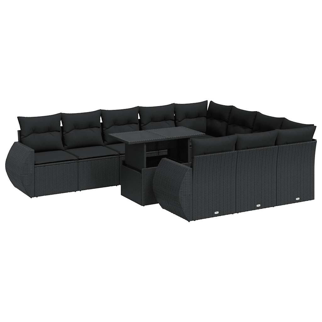 11 részes fekete polyrattan kerti ülőgarnitúra párnákkal (3326706)