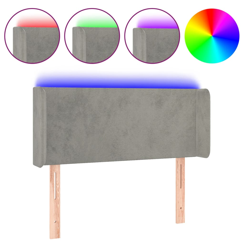 világosszürke bársony LED-es fejtámla 103 x 16 x 78/88 cm (3122998)