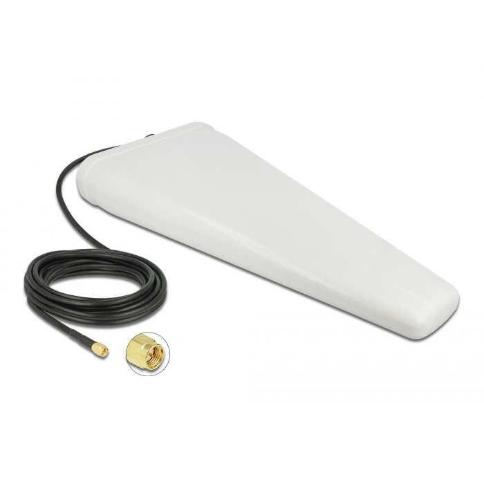 Delock LTE-antenna, SMA-csatlakozódugó, 9 - 11 dB kétirányú, csatlakozókábellel (RG-58, 5 m) fehér, kültéri (12002) (delock12002)