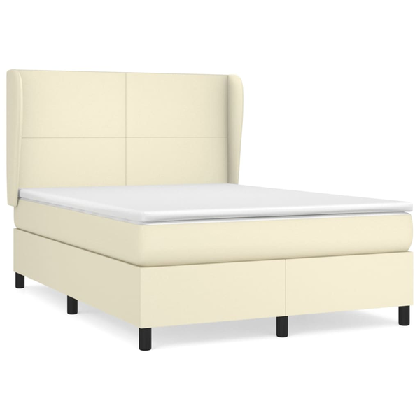 Pat box spring cu saltea, crem, 140x200 cm, piele ecologică