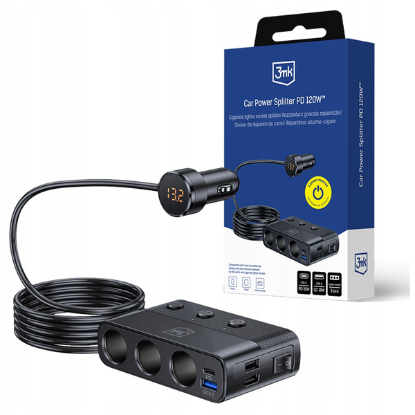 Rozdvojka do autozapaľovača 3mk 120W 4xUSB PD QC pre 7 zariadení