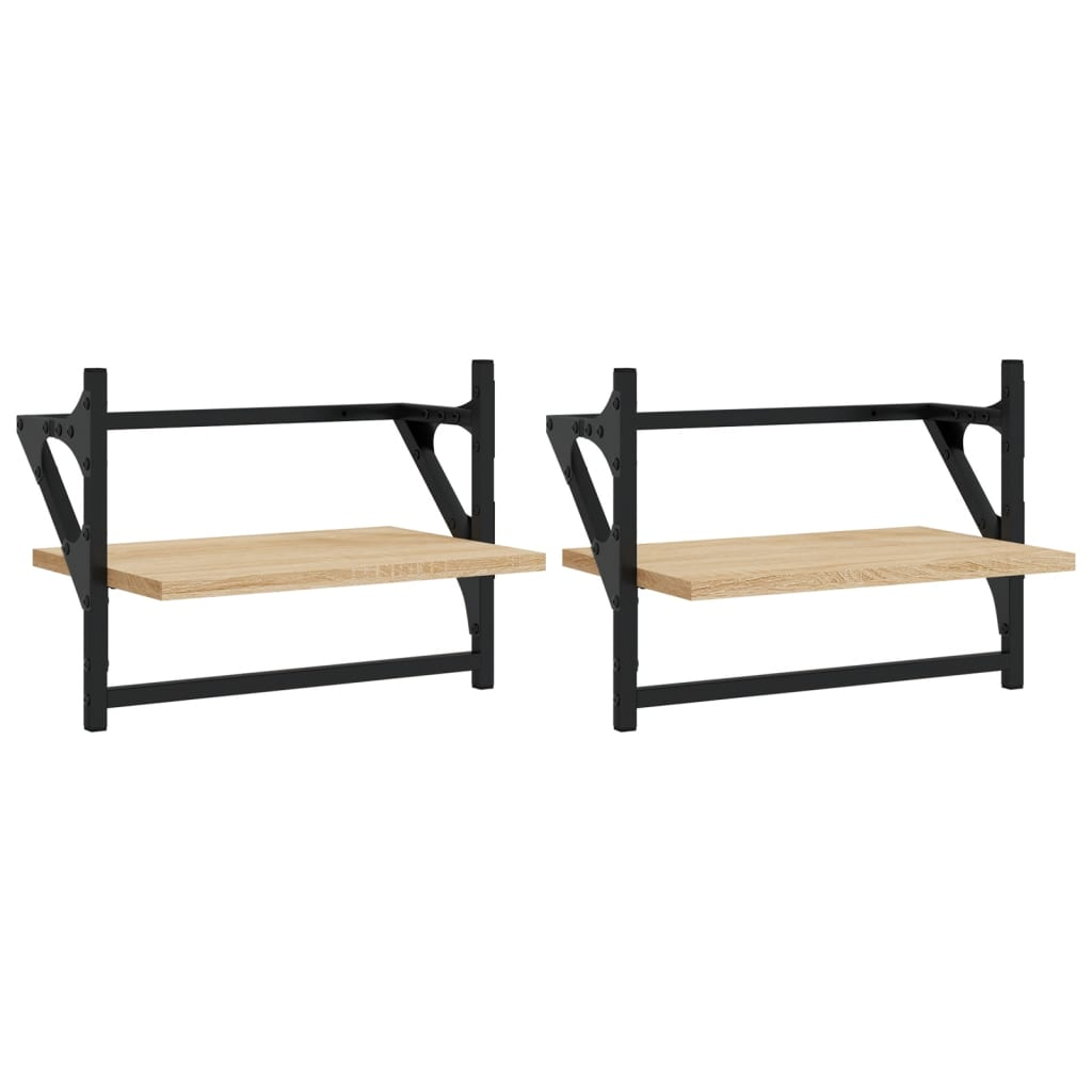 2 db sonoma-tölgyszínű falipolc rúddal 40 x 25 x 30 cm (836239)