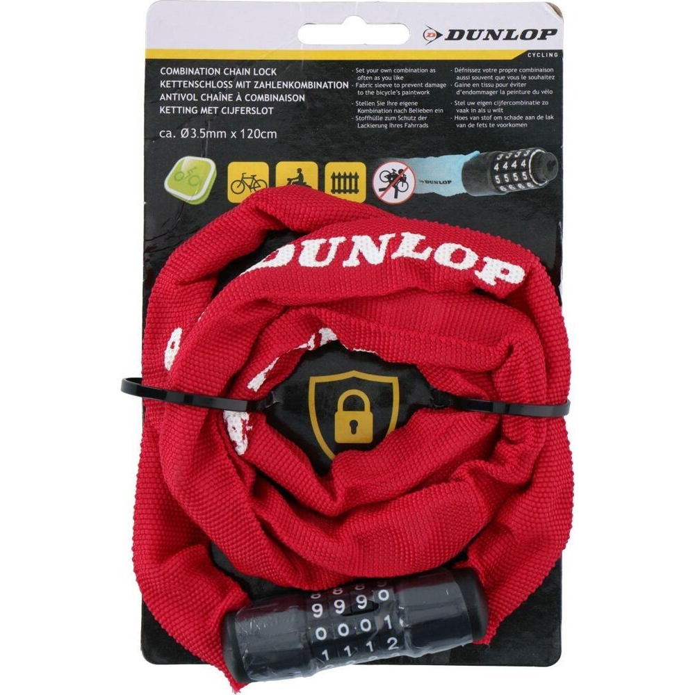 ZÁMOK NA BICYKEL DUNLOP REŤAZOVÝ ZÁMOK S KÓDOM, DĹŽKA 120CM, ZELENÝ