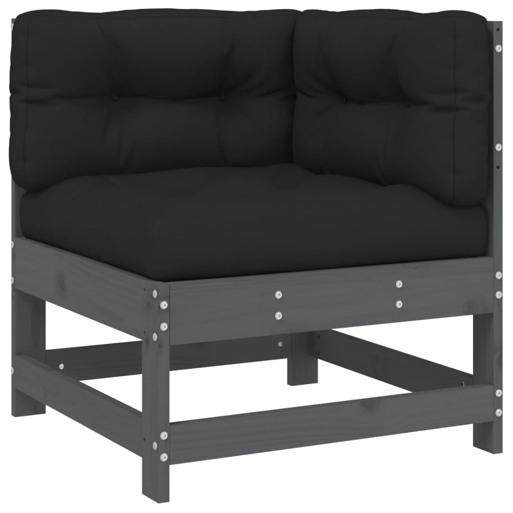 szürke tömör fenyőfa sarokkanapé párnákkal (825543)