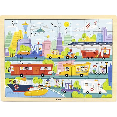  Viga Viga 44582 Puzzle na podkładce 48 elementów - poznajemy transport w mieście