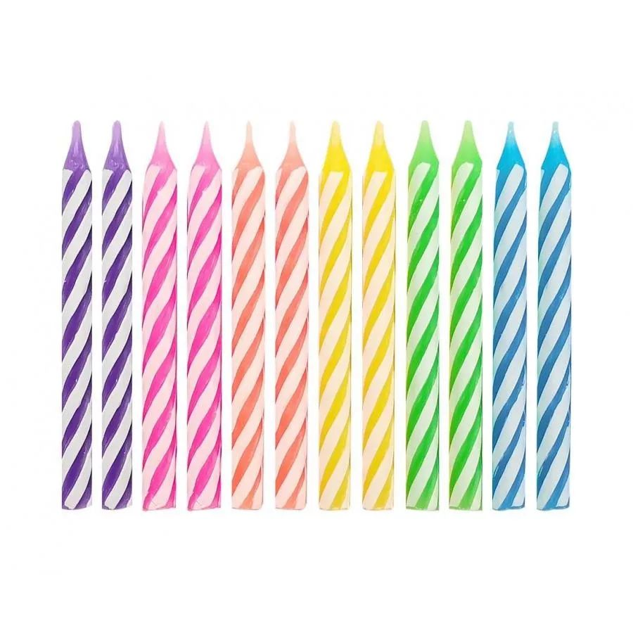 Színes születésnapi gyertya készlet csavart mintával 6 cm (24 db/csomag) (KP24)