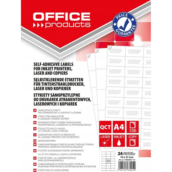  Office Products Etykiety OFFICE PRODUCTS, 70x37mm, białe, 100 ark.