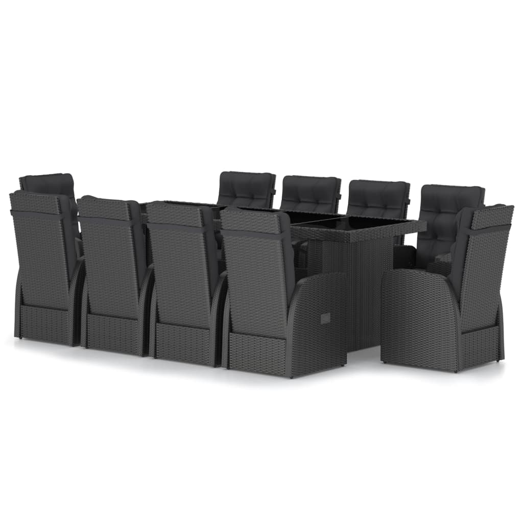 11 részes fekete polyrattan kültéri étkezőszett párnákkal (3059351)