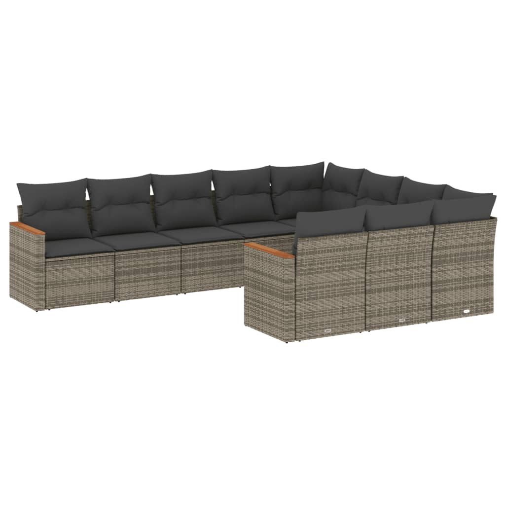 10 részes szürke polyrattan kerti ülőgarnitúra párnákkal (3258742)